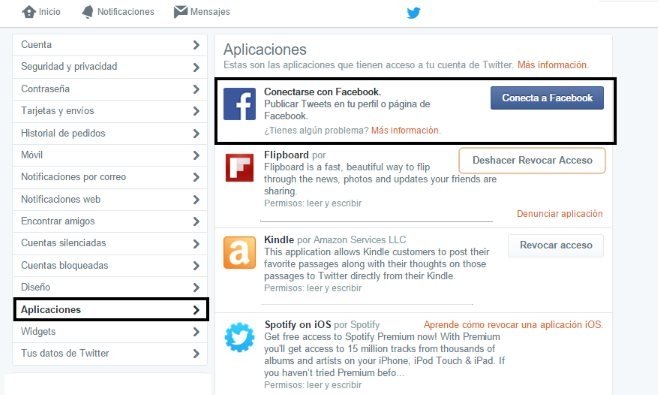 conectar twitter con facebook page